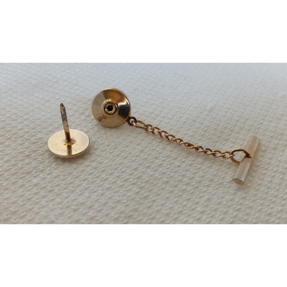 Engraved Star Design Silver & Gold Tone Vintage SMALL Tie Tack Lapel Pin - Picture 6 of 6